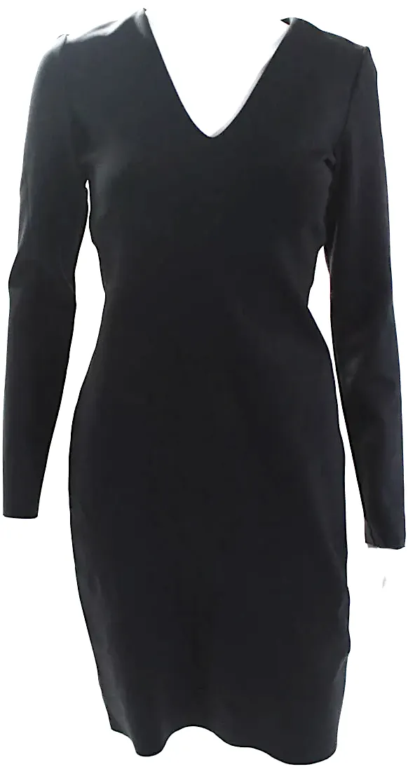 The Row NY. NEW W/TAGS. Black Elastic V-Neck Long Sleeve Bodycon Knee Length Dress