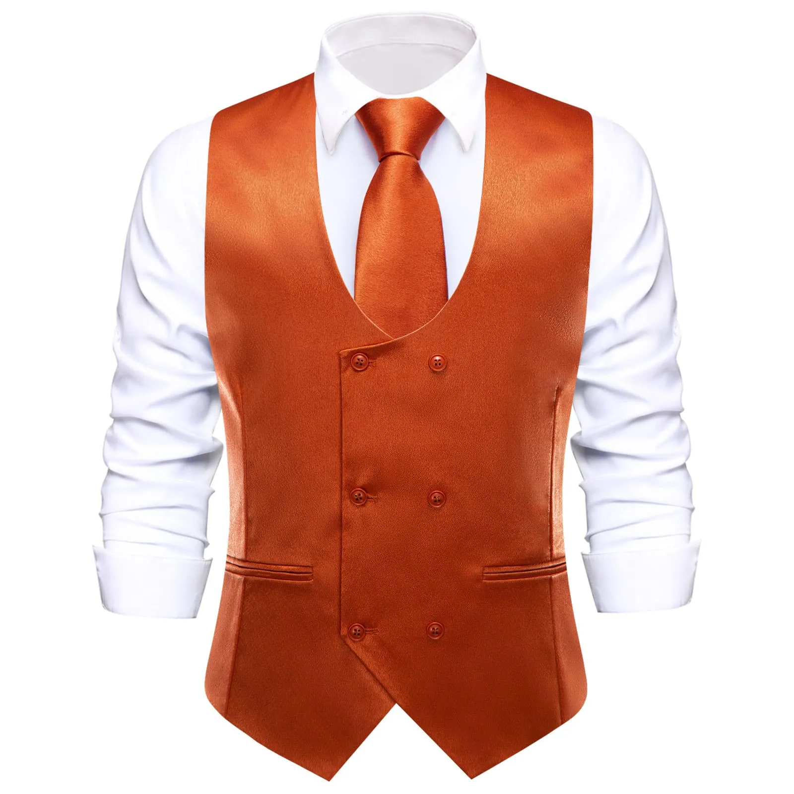 Ties2you Double Breasted Vest Burnt Orange Solid Mens Vest Tie Bowtie Set 5PC
