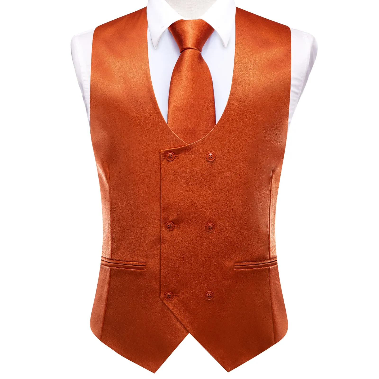 Ties2you Double Breasted Vest Burnt Orange Solid Mens Vest Tie Bowtie Set 5PC