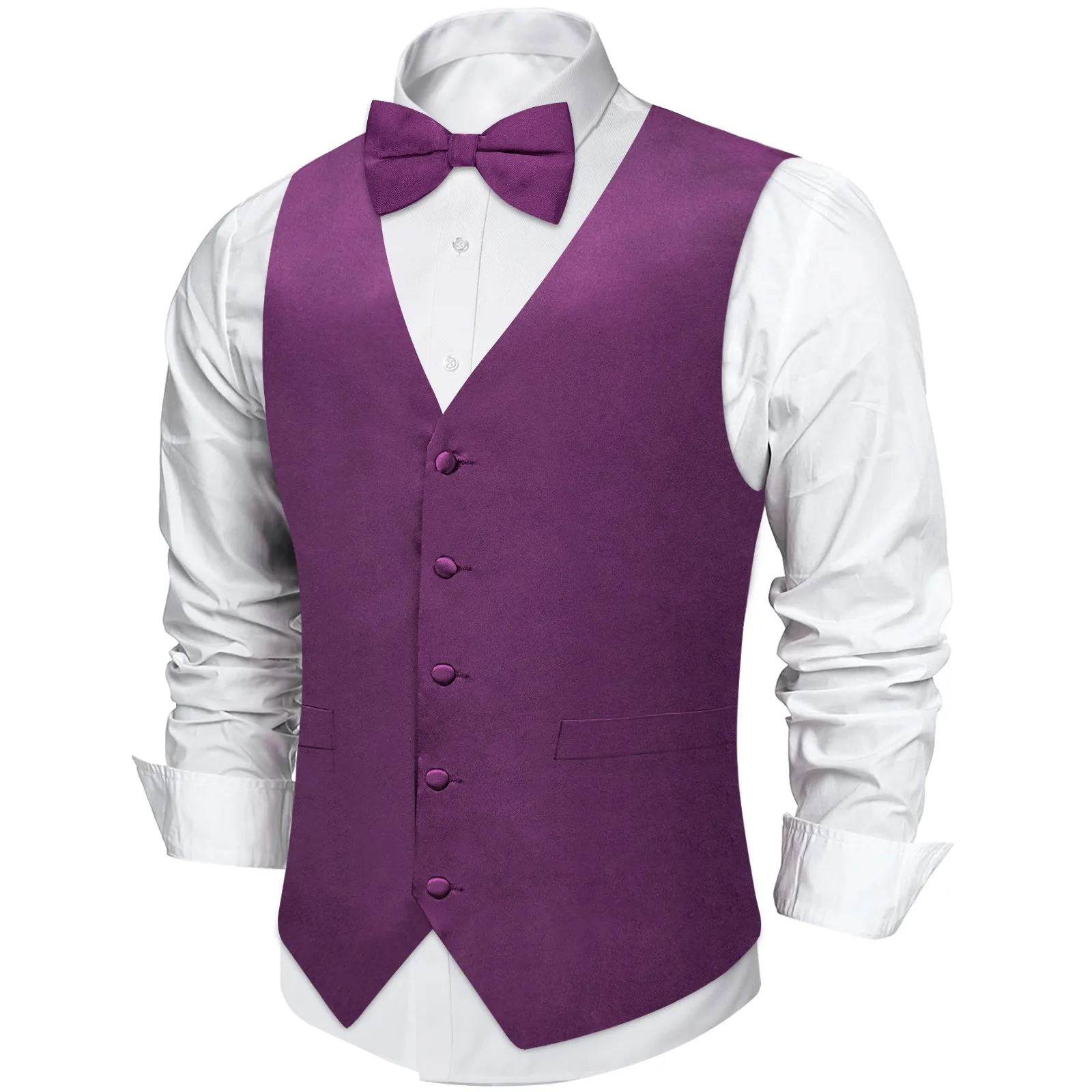 Ties2you Mens Suit Vest Satin Dark Purple Solid Men's Vest and Bow Tie Set