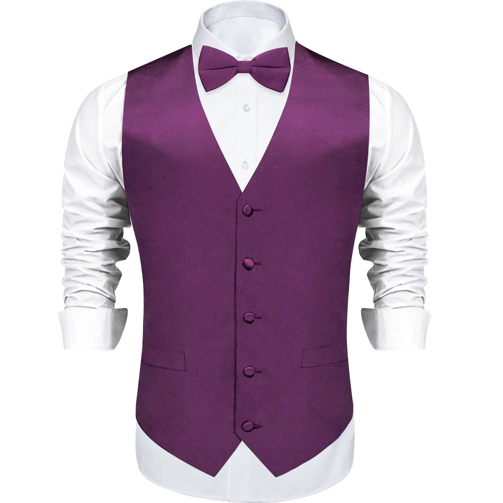 Ties2you Mens Suit Vest Satin Dark Purple Solid Men's Vest and Bow Tie Set