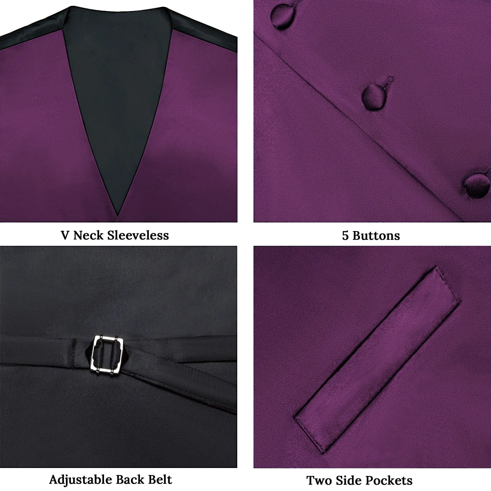 Ties2you Mens Suit Vest Satin Dark Purple Solid Men's Vest and Bow Tie Set