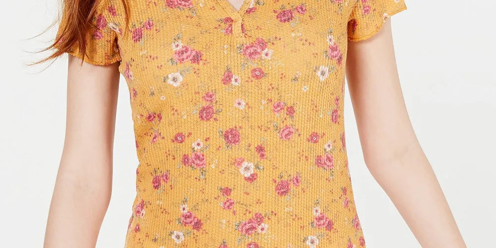 Ultra Flirt Juniors' Floral Lace-Back T-Shirt Orange Size Extra Large