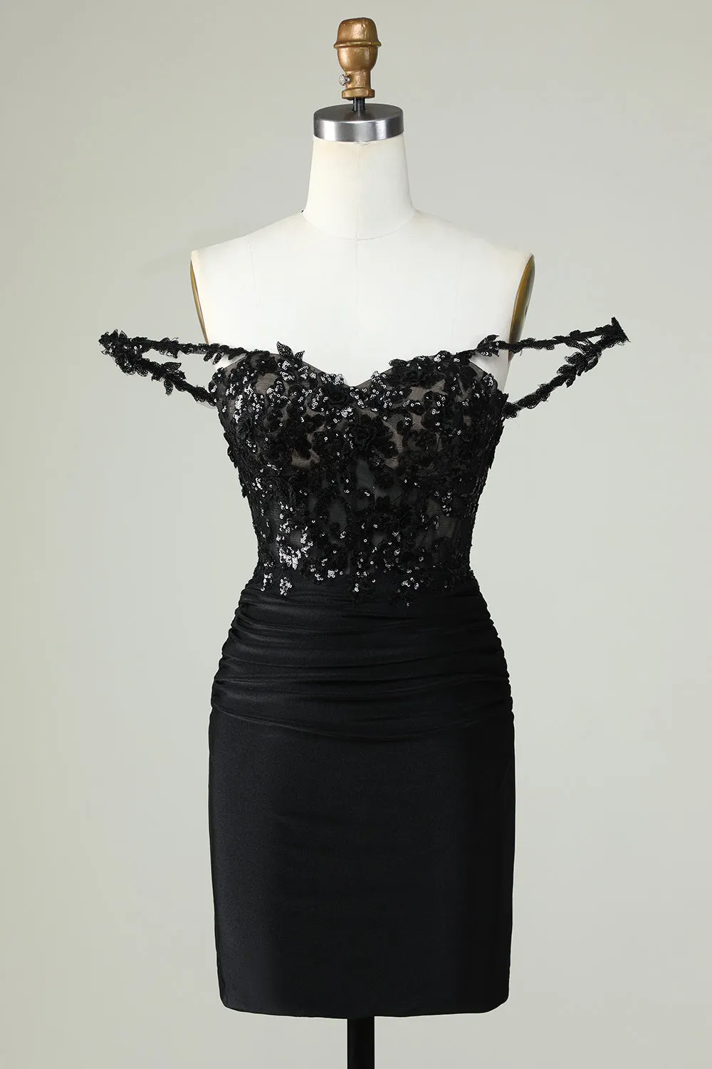 Unique Sheath Off the Shoulder Dark Green Short Homecoming Dress with Appliques