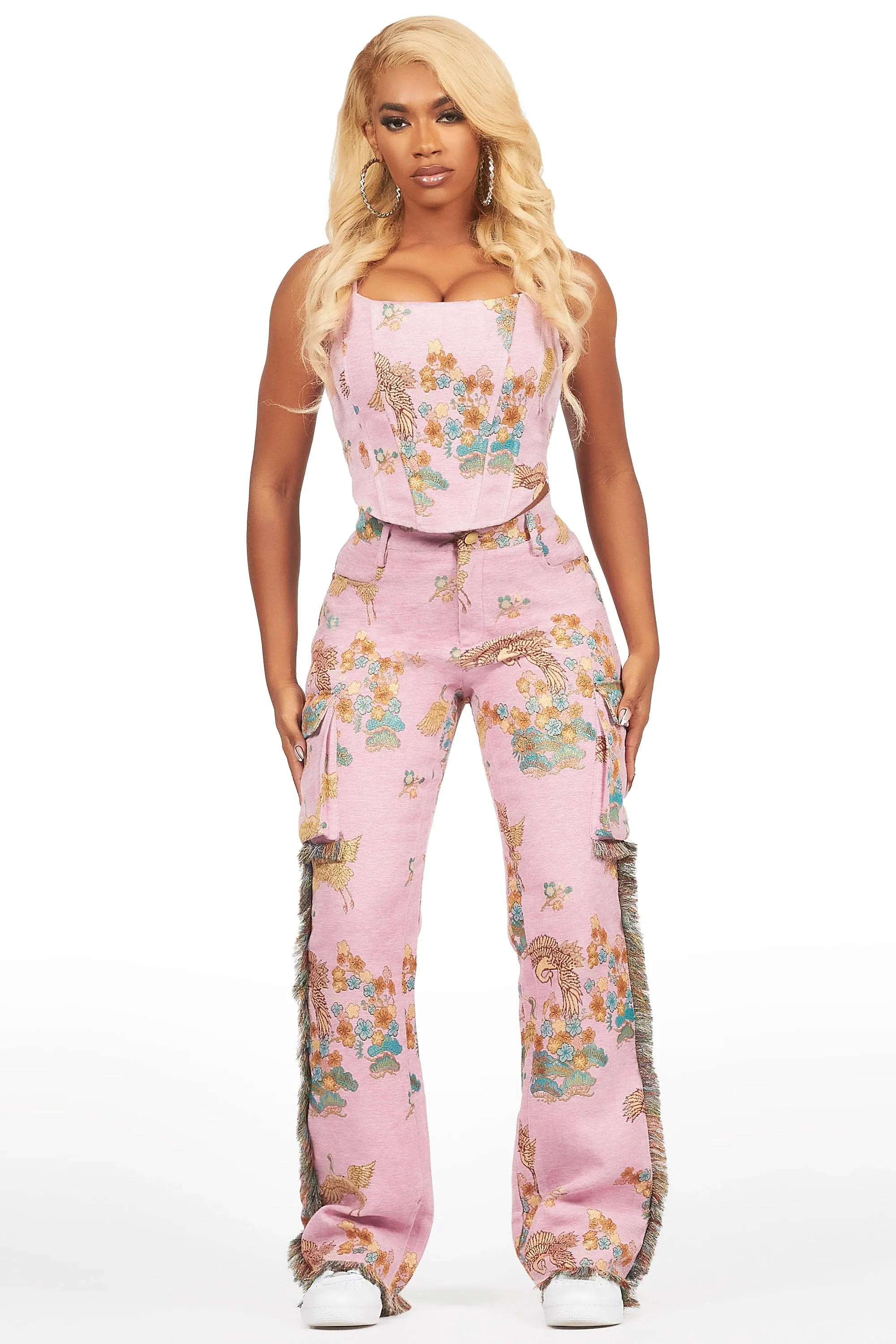 Vatasha Pink Tapestry Stacked Pant