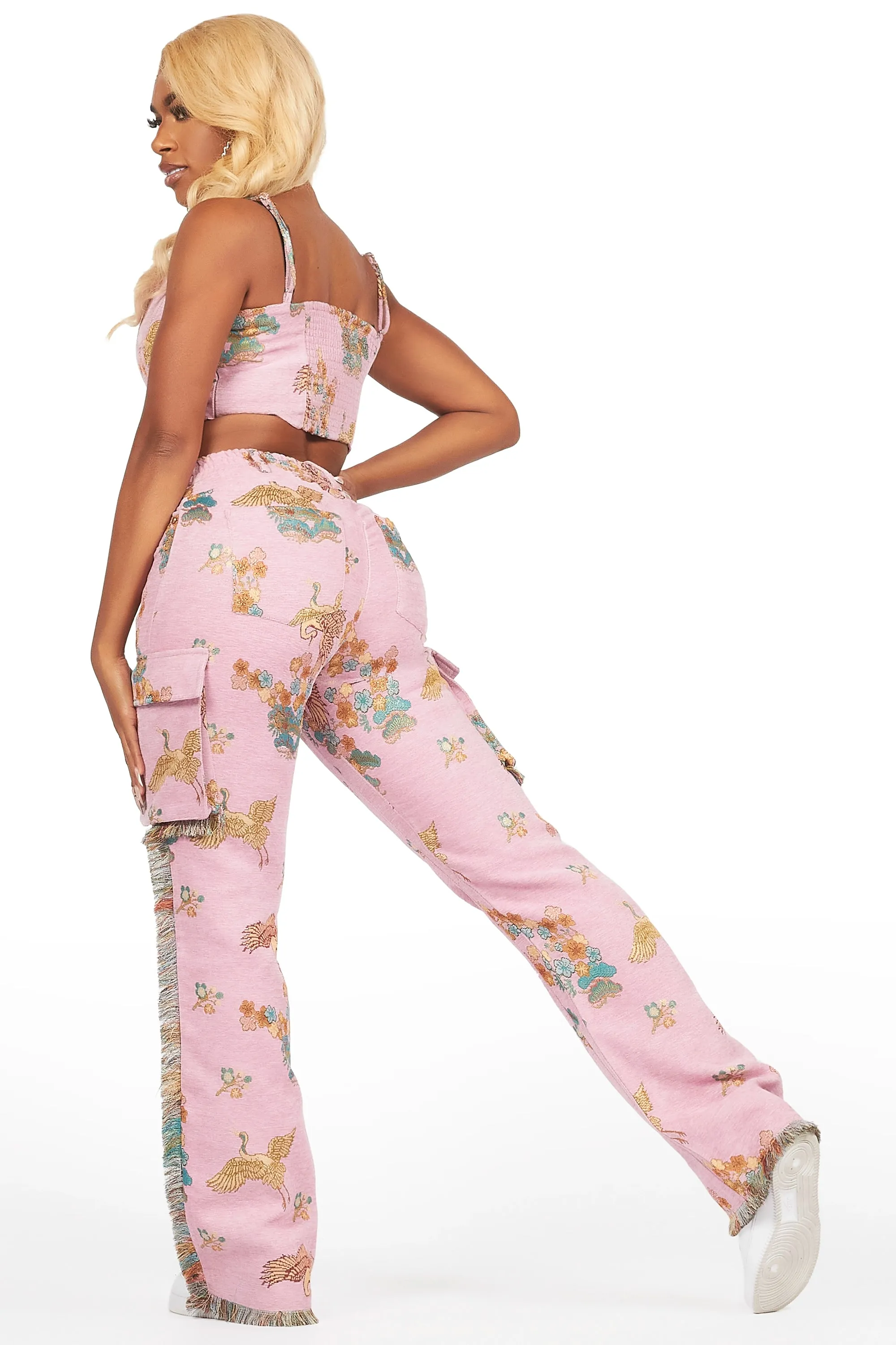 Vatasha Pink Tapestry Stacked Pant