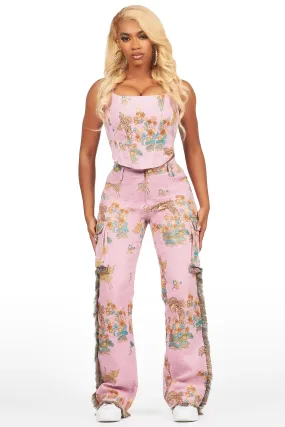 Vatasha Pink Tapestry Stacked Pant