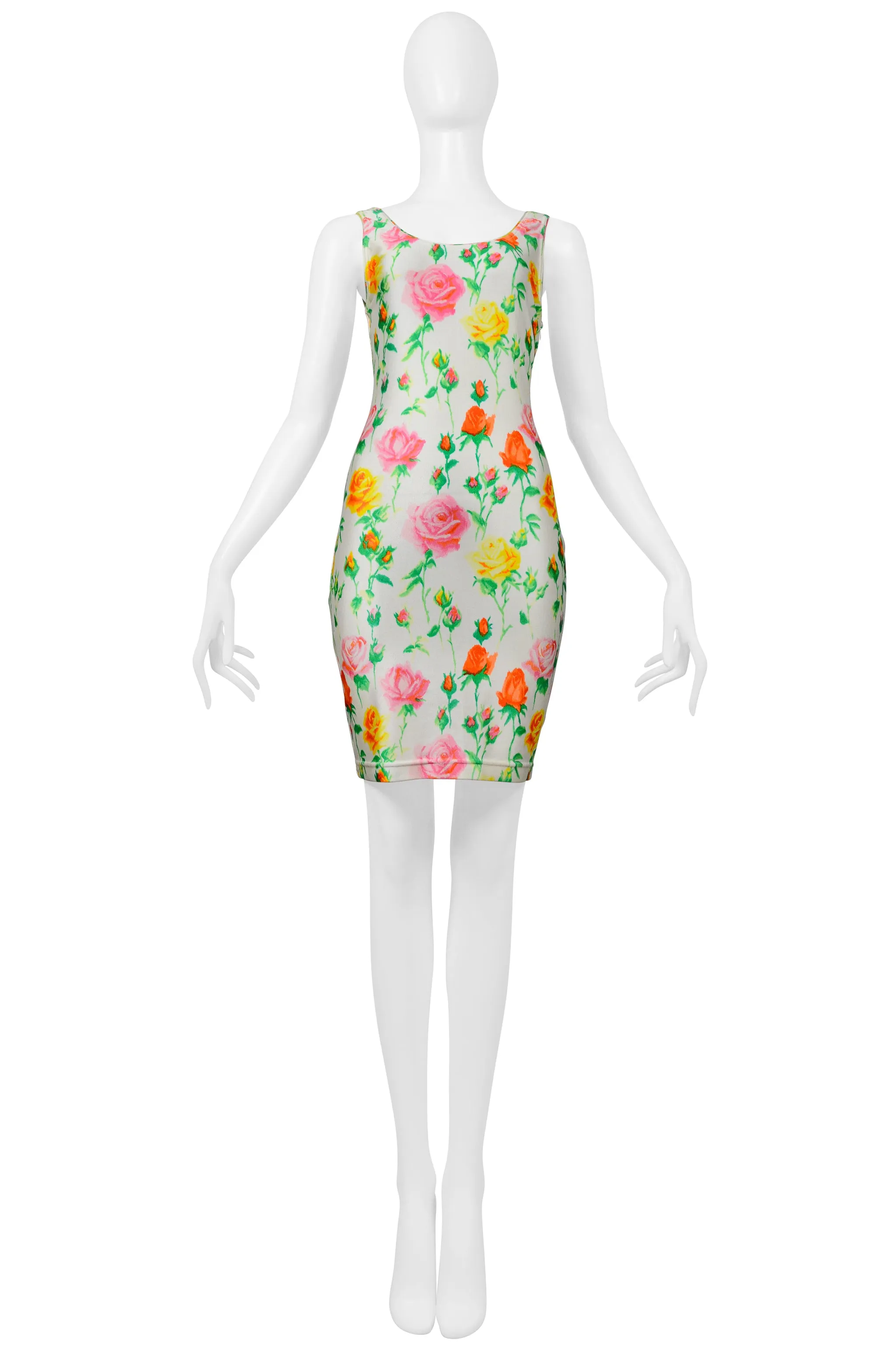 VERSACE WHITE MULTICOLOR FLORAL MINI DRESS 1995