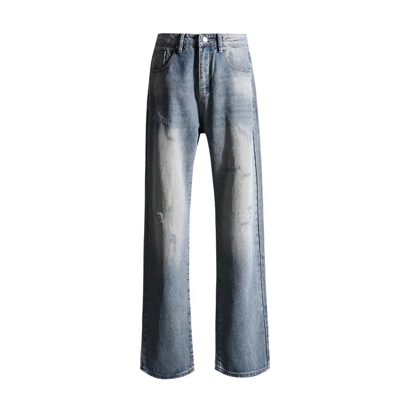 Wenkouban men fall outfits Retro Jeans for Women 2024 Spring and Summer New American Style Street Sea Buckthorn Blue Loose Straight Mop Wide-Leg Trousers