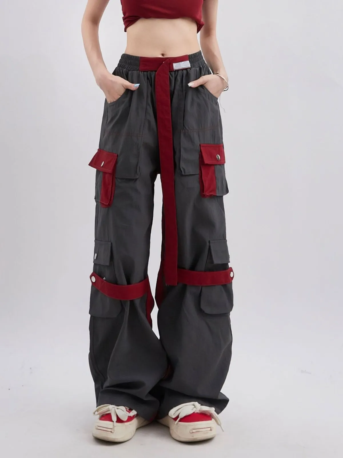 Wenkouban y2k outfits Multi-Pocket American High Street Color Matching Overalls Women's Summer Functional Style Lace-up Original Niche Fashion Outdoor Long Pants
