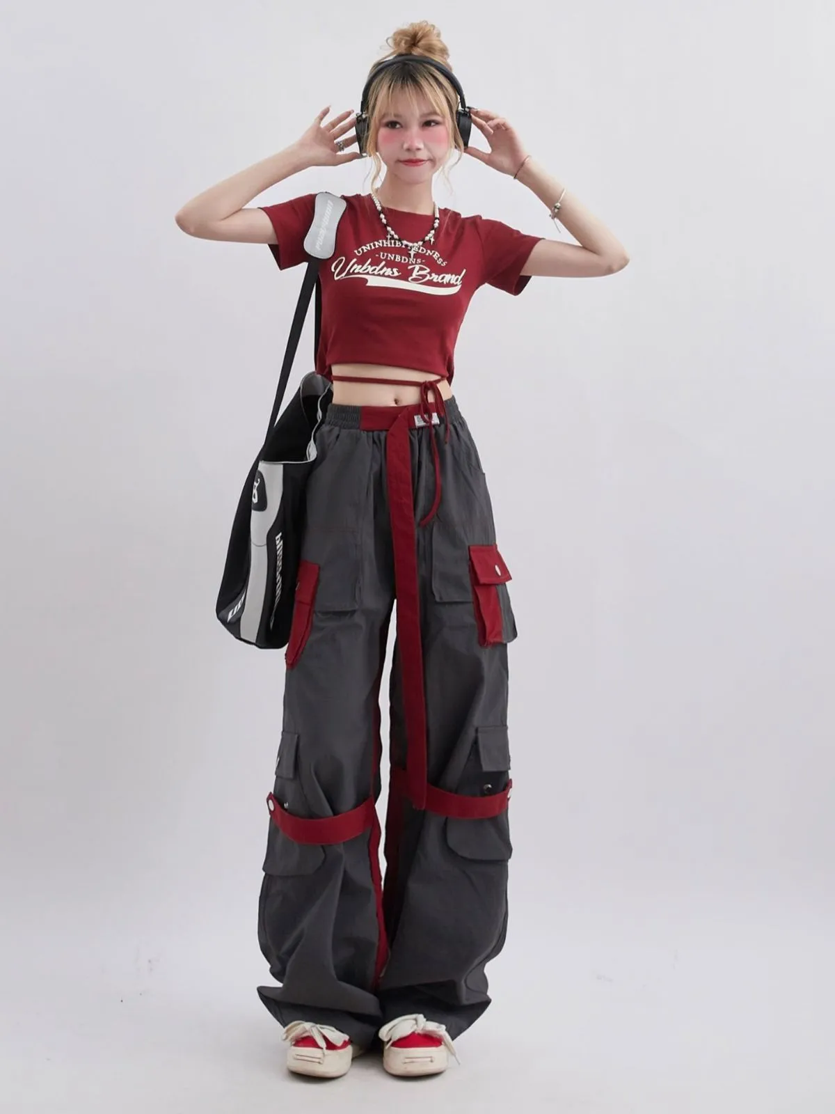Wenkouban y2k outfits Multi-Pocket American High Street Color Matching Overalls Women's Summer Functional Style Lace-up Original Niche Fashion Outdoor Long Pants