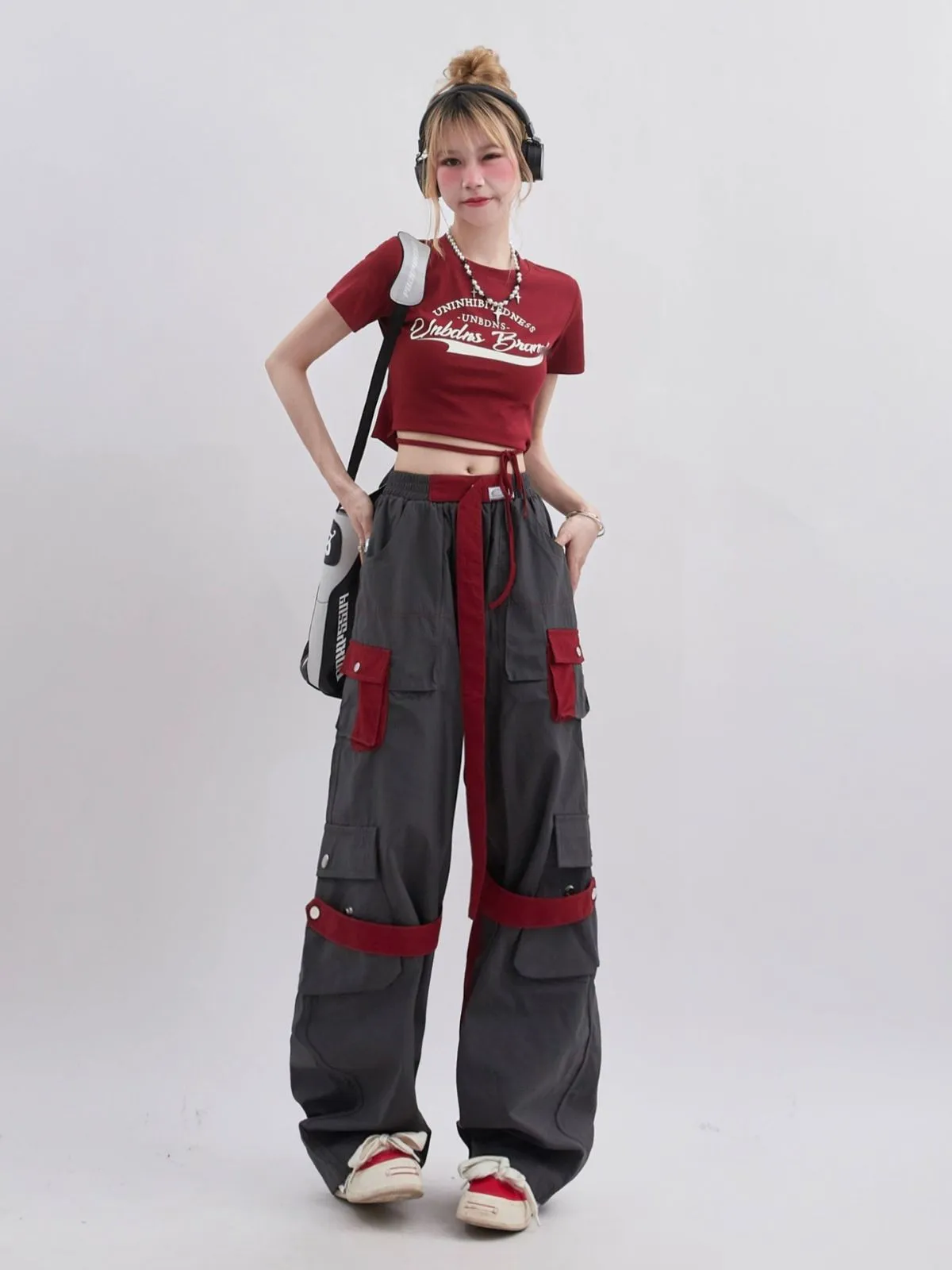 Wenkouban y2k outfits Multi-Pocket American High Street Color Matching Overalls Women's Summer Functional Style Lace-up Original Niche Fashion Outdoor Long Pants