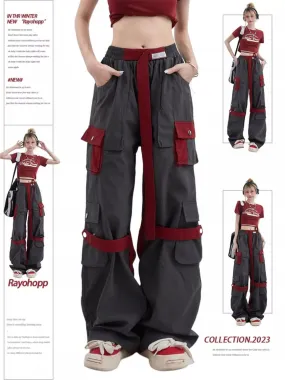 Wenkouban y2k outfits Multi-Pocket American High Street Color Matching Overalls Women's Summer Functional Style Lace-up Original Niche Fashion Outdoor Long Pants