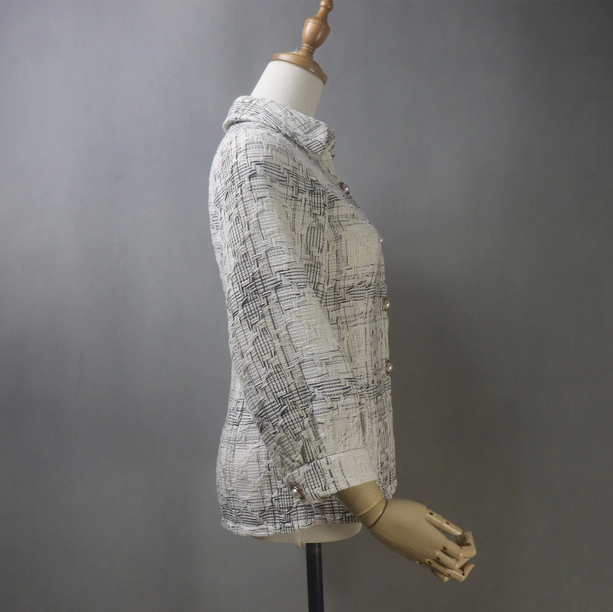 White Tweed Shirt with Black Strips