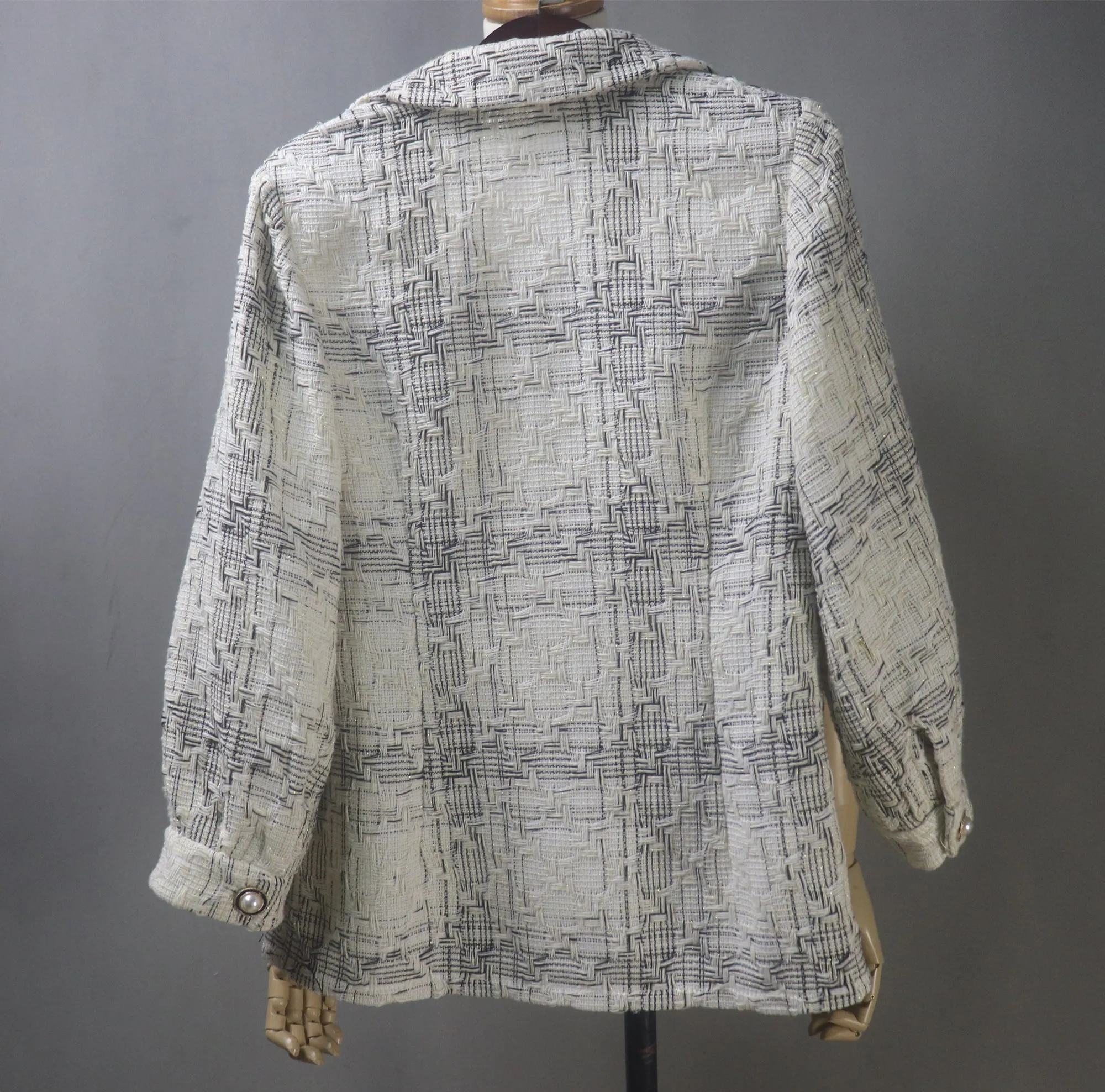 White Tweed Shirt with Black Strips