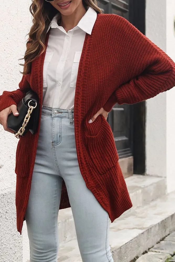 Winter Outfits Plain Open Front Pocket Long Length Sweater Cardigans