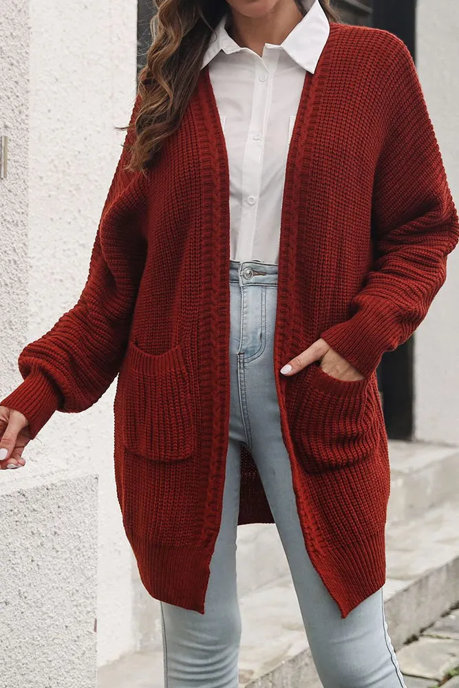 Winter Outfits Plain Open Front Pocket Long Length Sweater Cardigans