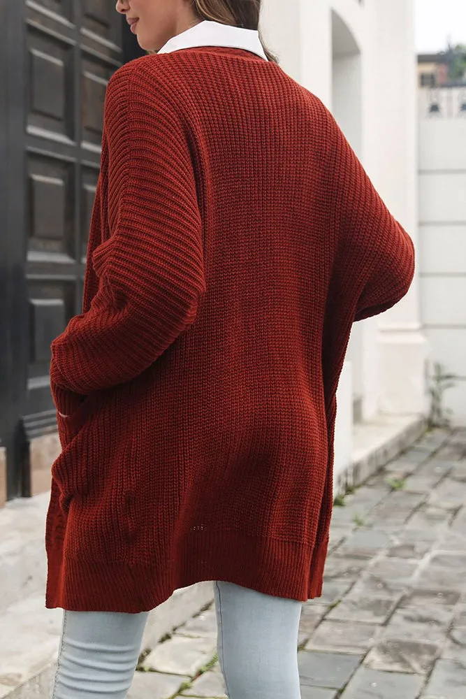 Winter Outfits Plain Open Front Pocket Long Length Sweater Cardigans