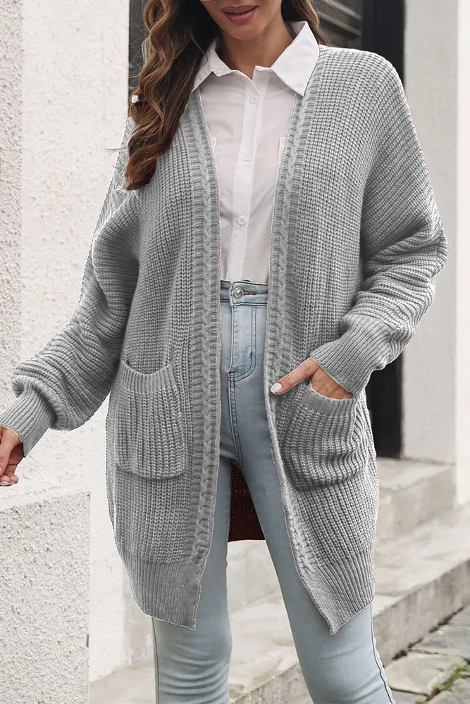 Winter Outfits Plain Open Front Pocket Long Length Sweater Cardigans