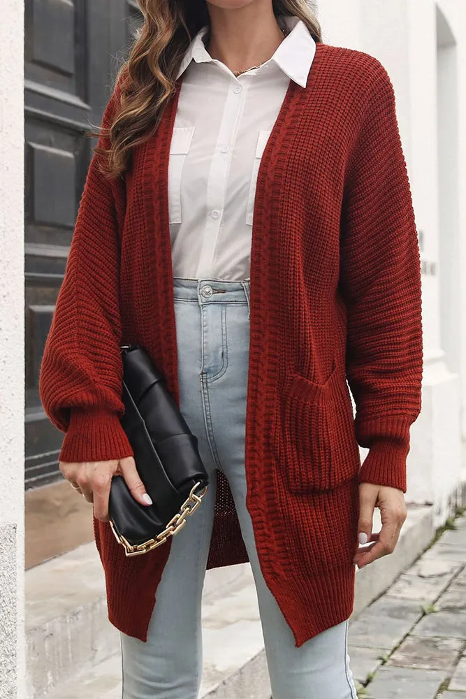 Winter Outfits Plain Open Front Pocket Long Length Sweater Cardigans