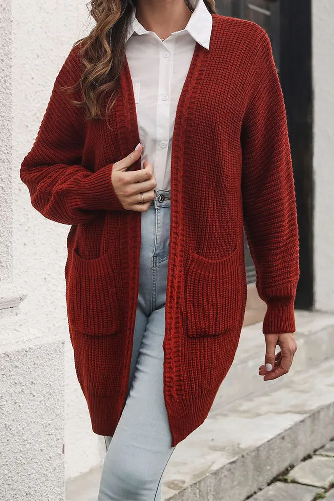 Winter Outfits Plain Open Front Pocket Long Length Sweater Cardigans