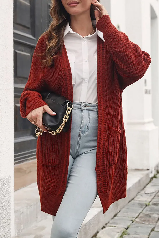Winter Outfits Plain Open Front Pocket Long Length Sweater Cardigans