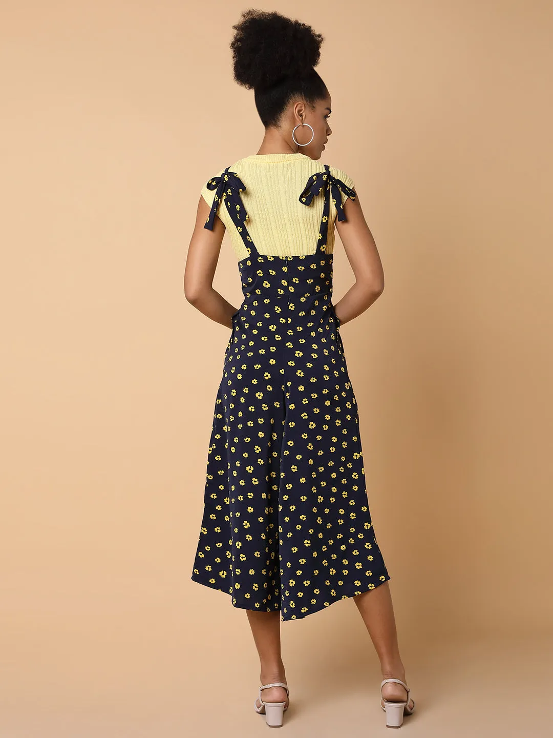 Women Printed Navy Blue Capri Jumpsuit