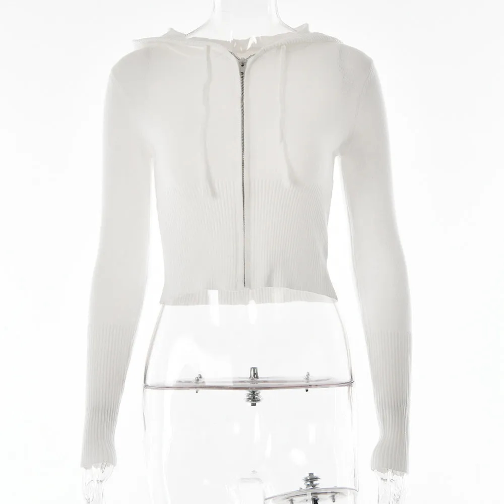 Women’s Form fitting Style Cross-border Knitted Hooded Long Sleeve Two-piece Set