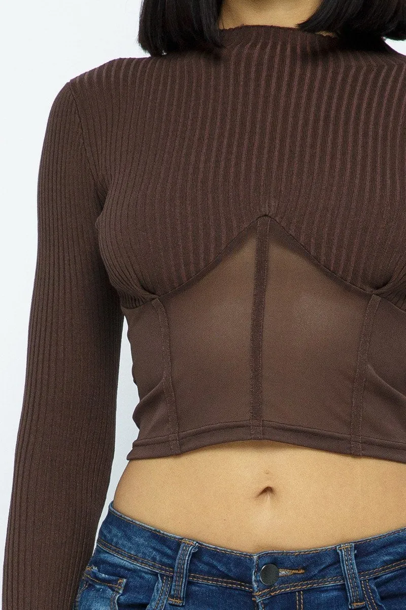 Women's Knit Crop Top With Bottom Mesh