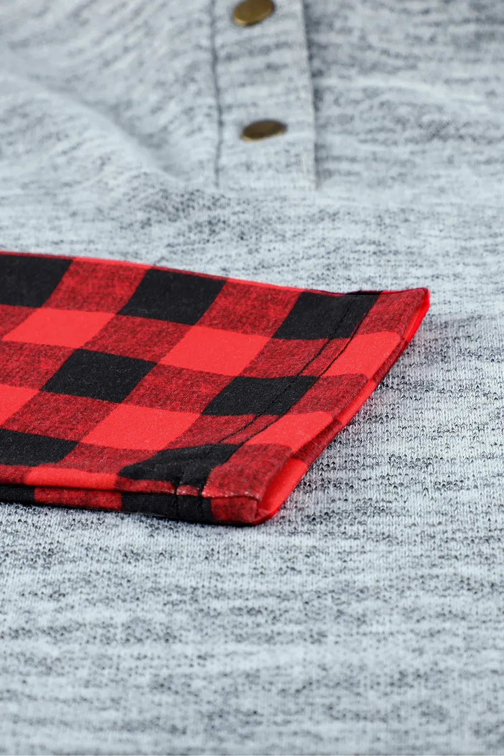 Womens Splicing Kangaroo Pocket Buttoned Plaid Hoodie