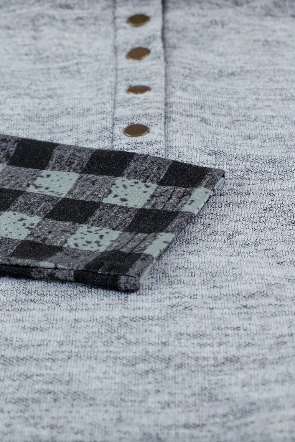 Womens Splicing Kangaroo Pocket Buttoned Plaid Hoodie