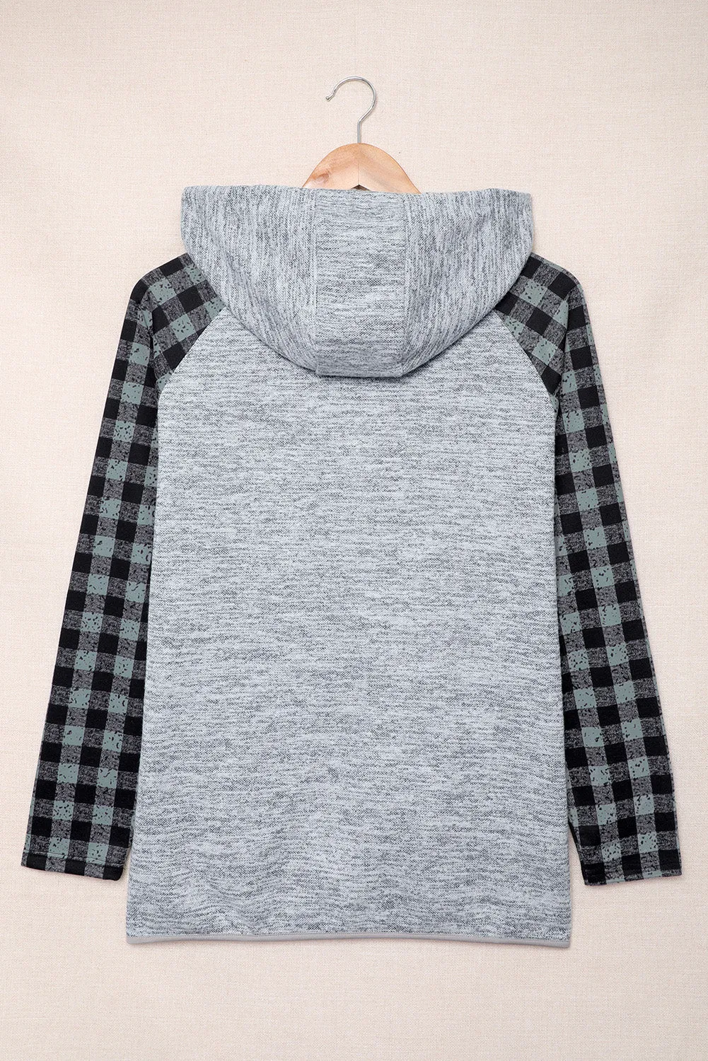 Womens Splicing Kangaroo Pocket Buttoned Plaid Hoodie