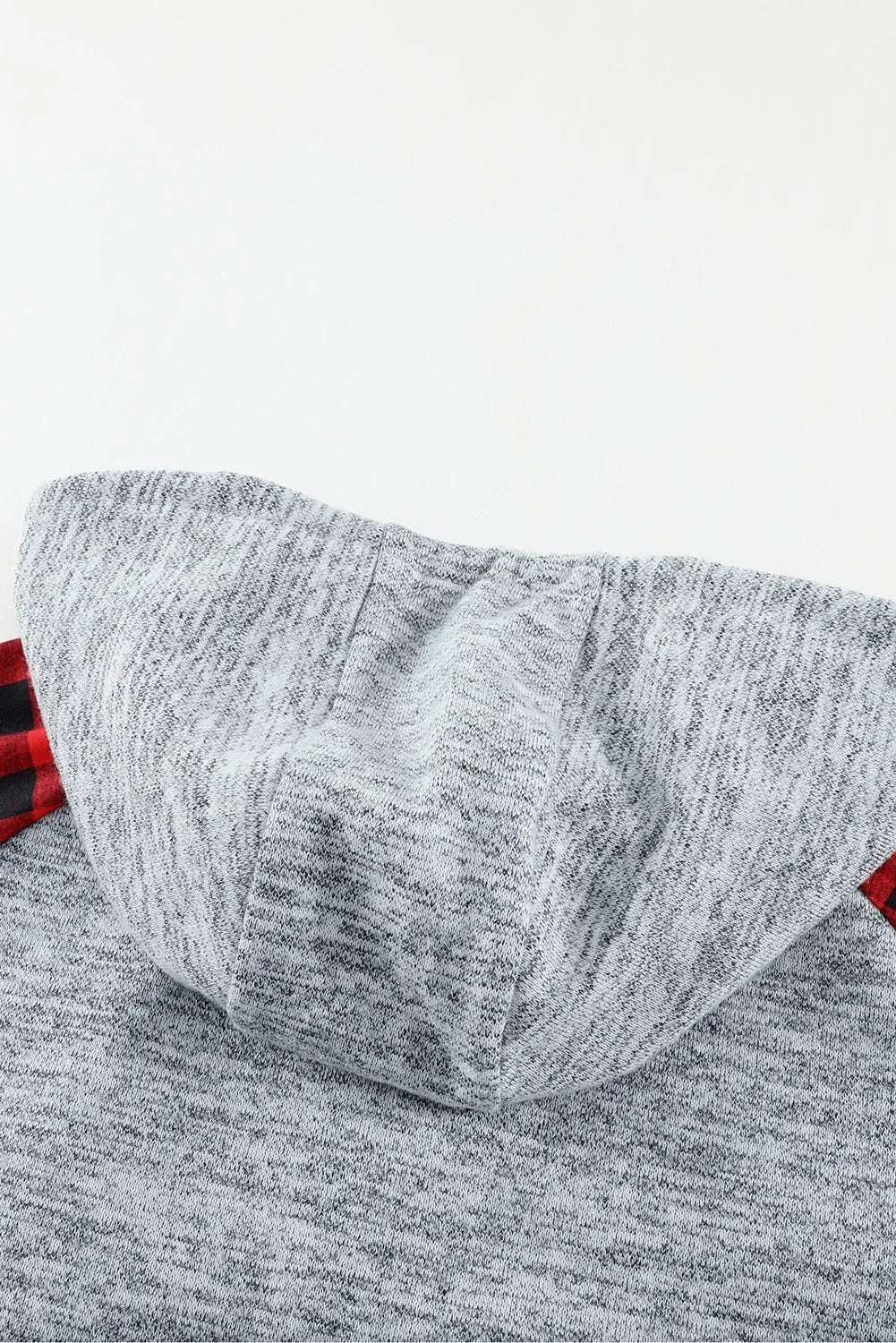Womens Splicing Kangaroo Pocket Buttoned Plaid Hoodie