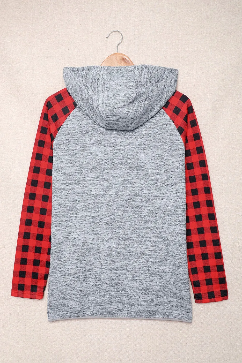 Womens Splicing Kangaroo Pocket Buttoned Plaid Hoodie