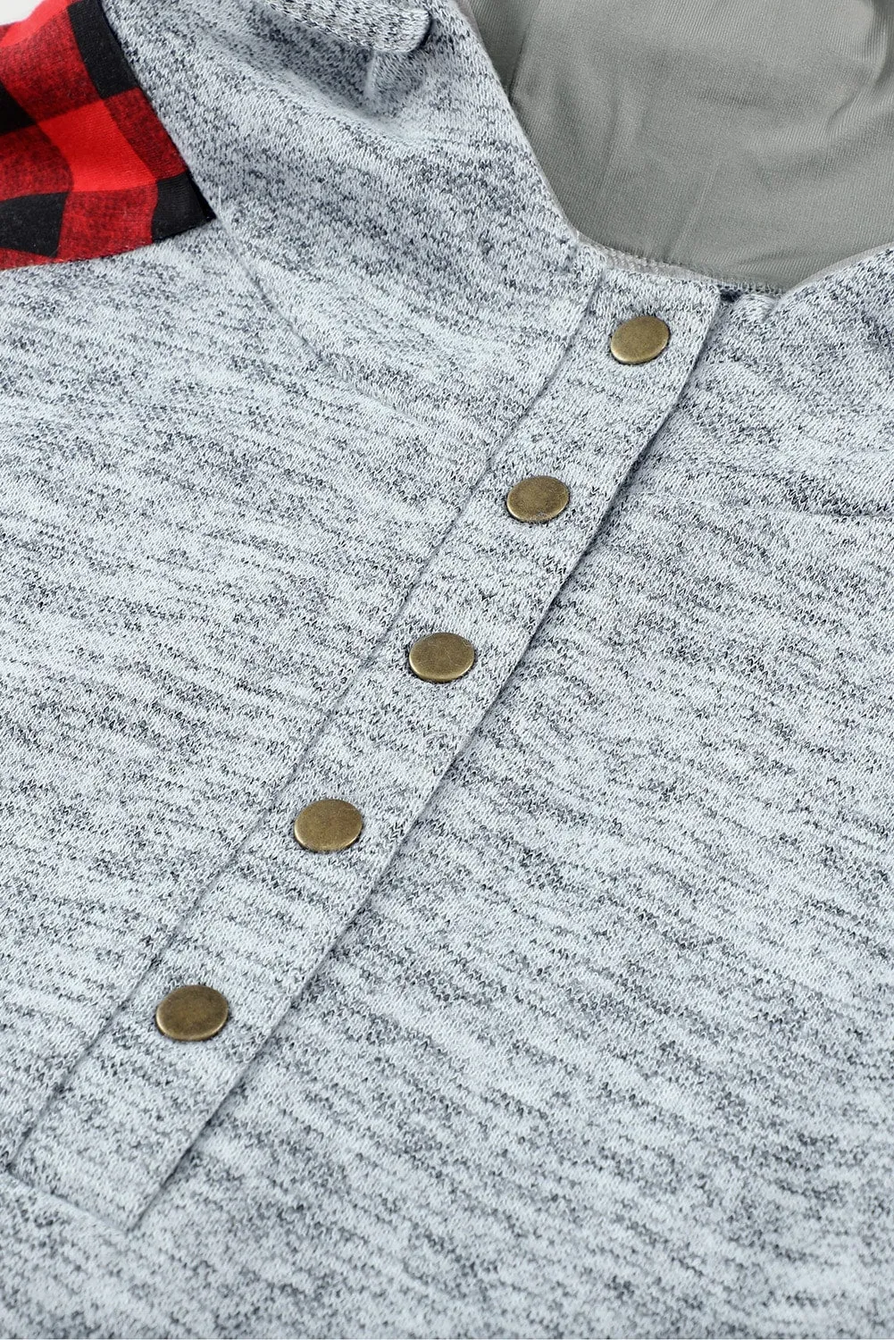Womens Splicing Kangaroo Pocket Buttoned Plaid Hoodie