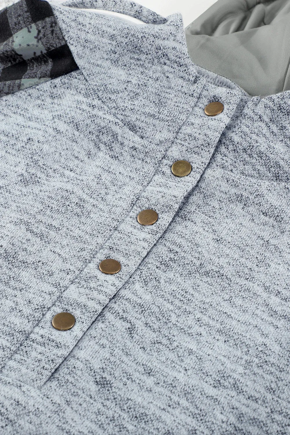 Womens Splicing Kangaroo Pocket Buttoned Plaid Hoodie