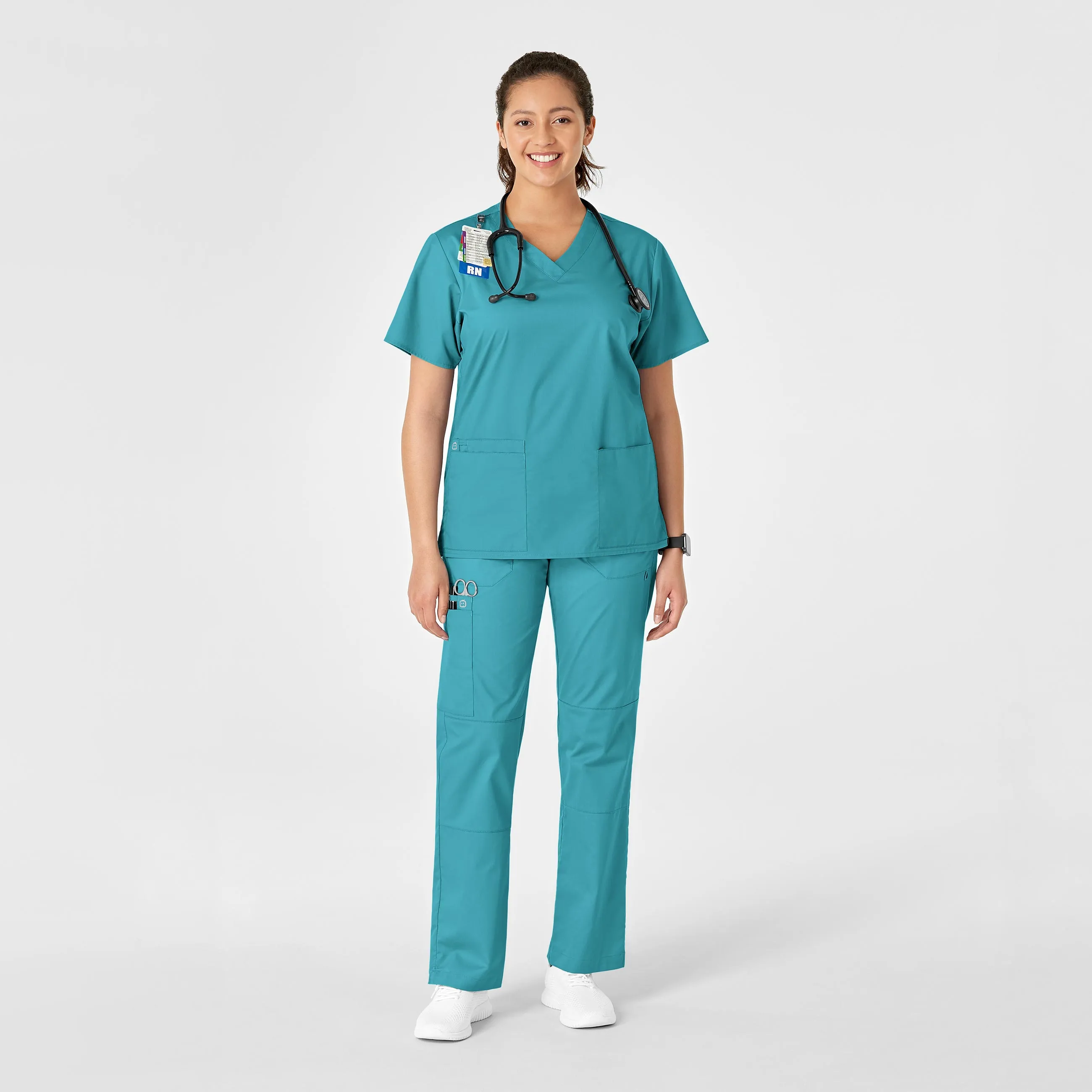 WonderWORK Women's Straight Leg Cargo Scrub Pant - Teal Blue