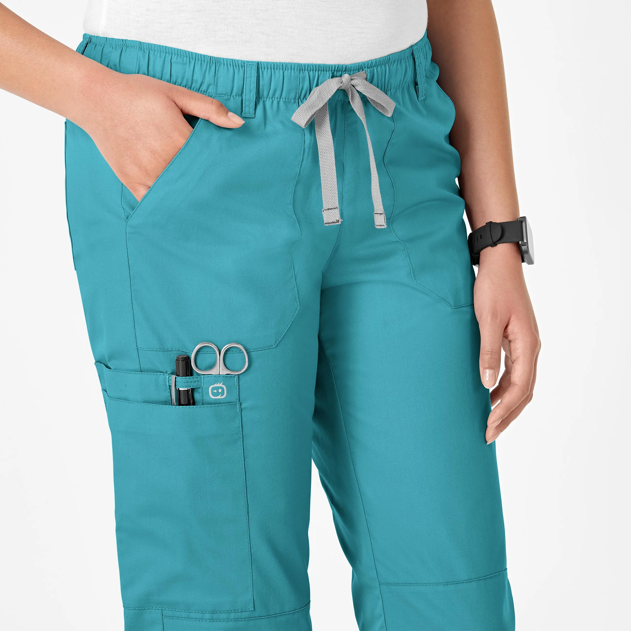 WonderWORK Women's Straight Leg Cargo Scrub Pant - Teal Blue