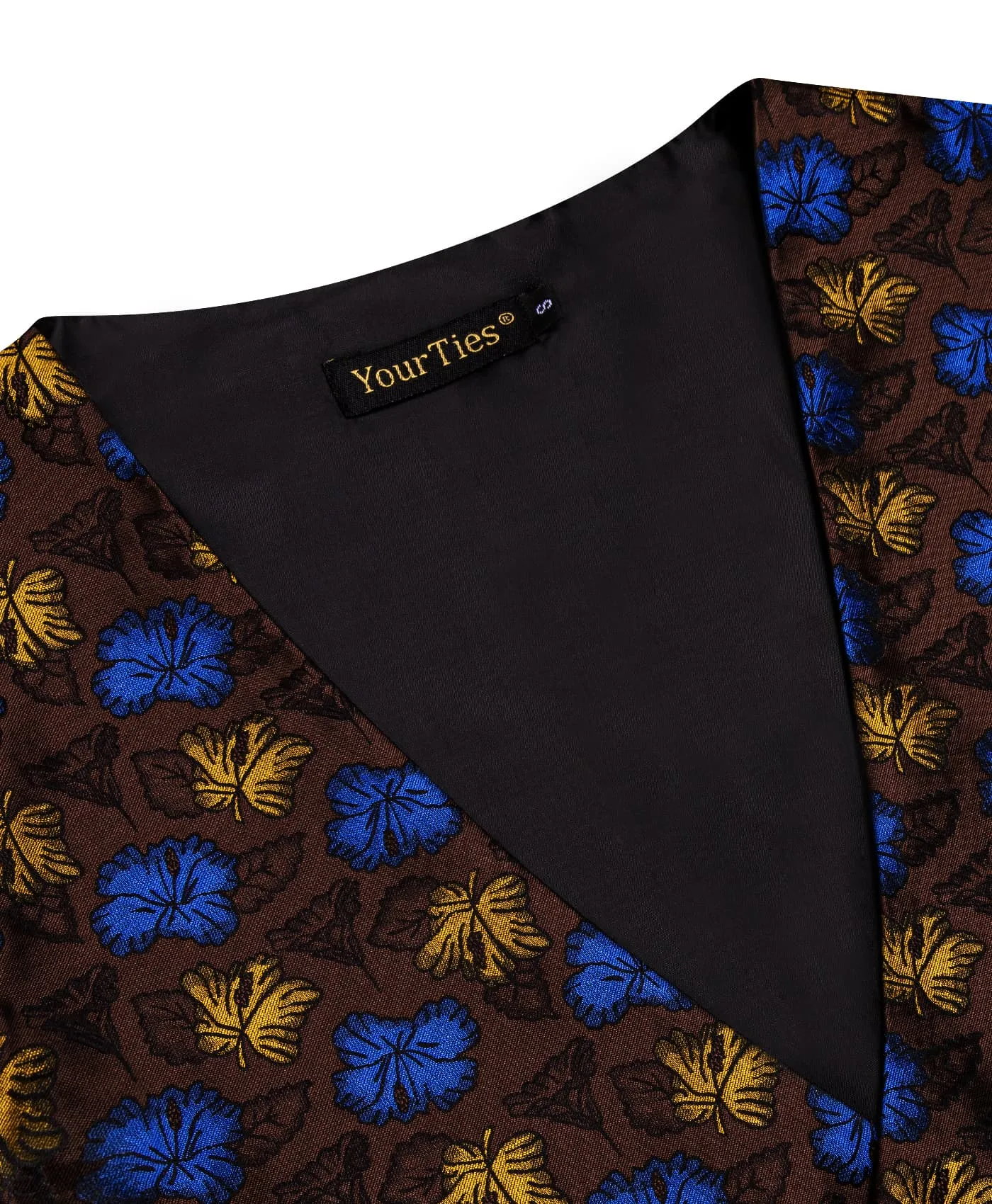 YourTies Mens Brown Waistcoat Yellow Blue Jacquard Floral Vest Tie Set