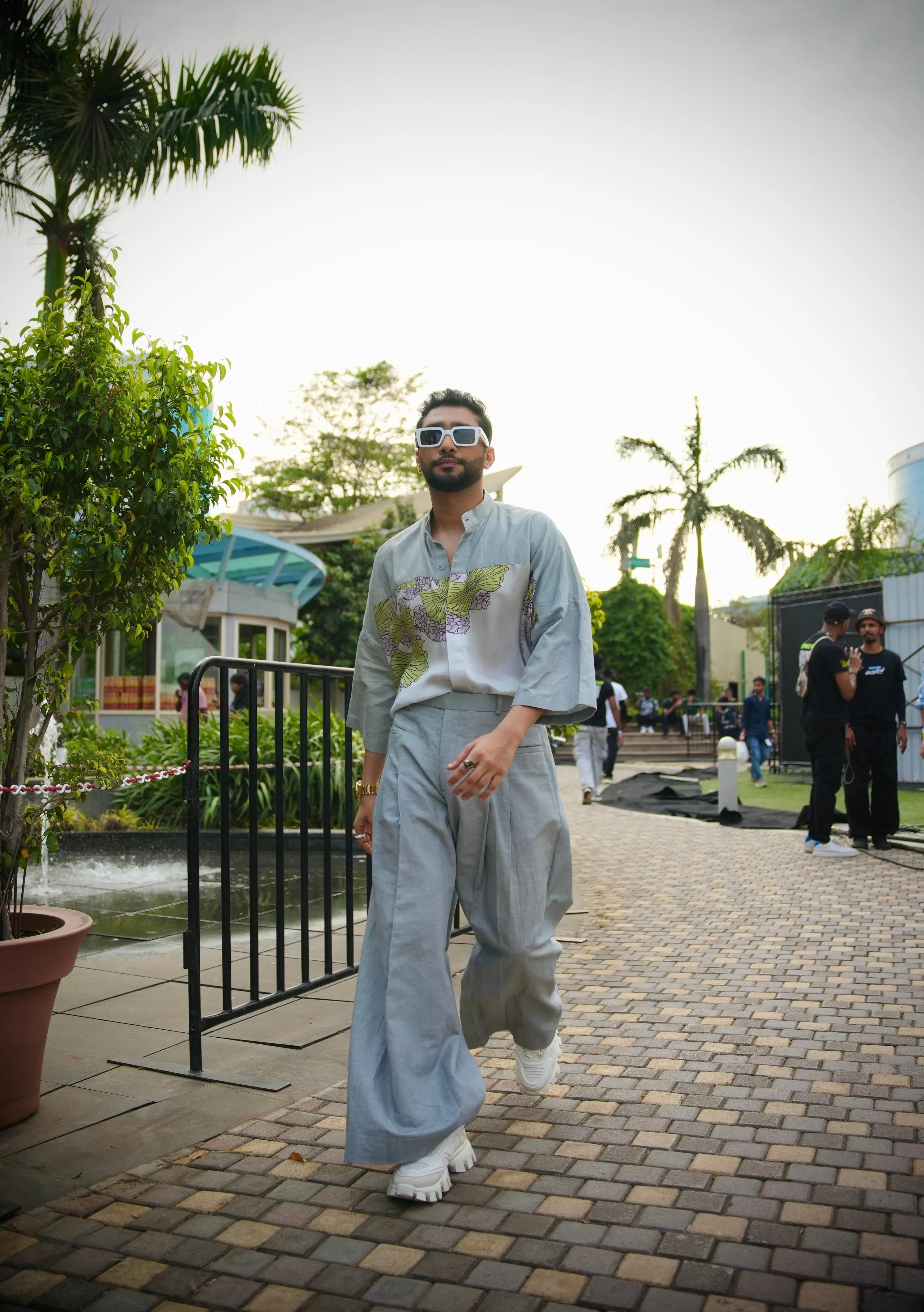 Zaid Darbar in our Printed Oversized Drop Shoulder Shirt with Wide leg pleated pants from Ekatra