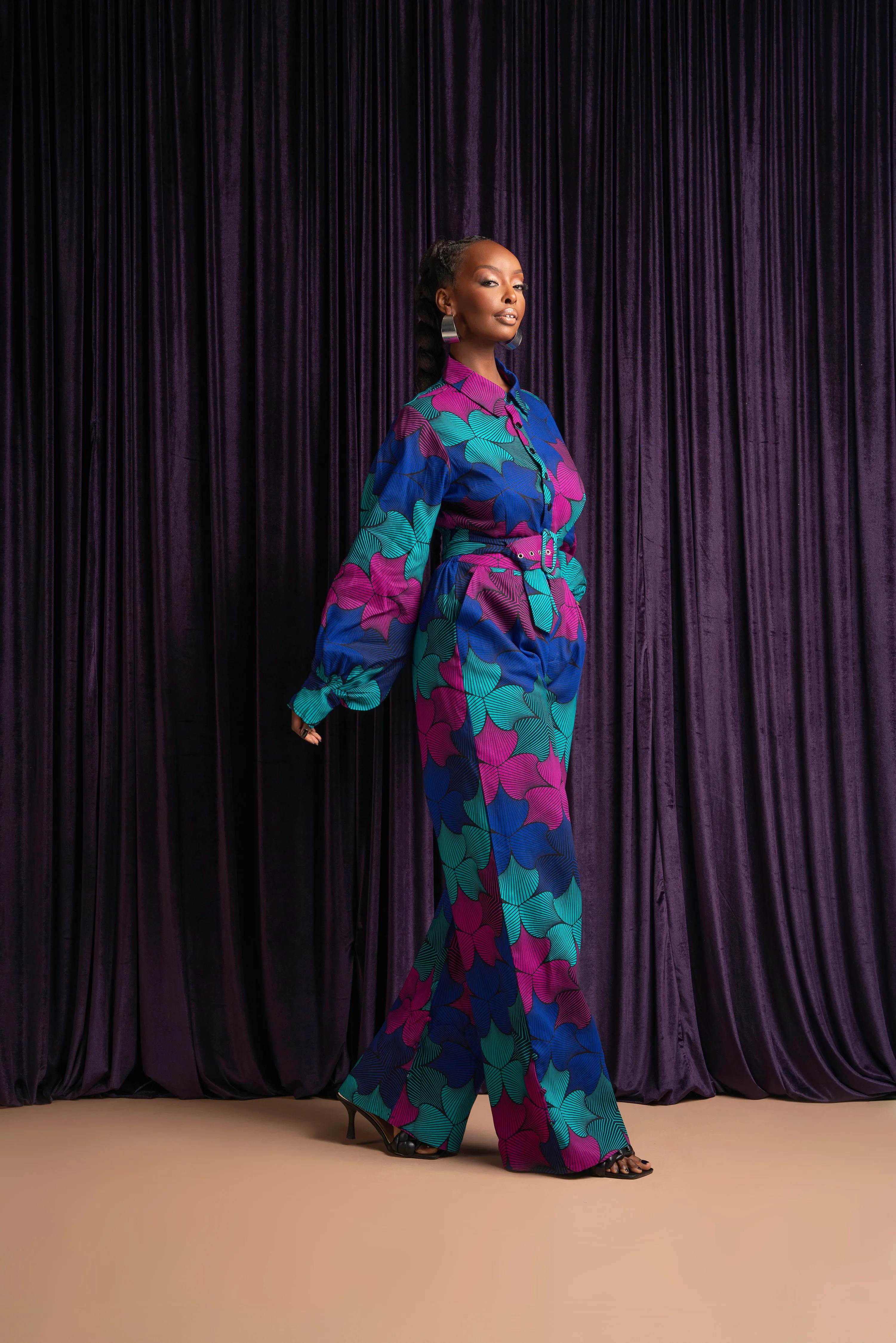 ZURI African print long sleeve jumpsuit